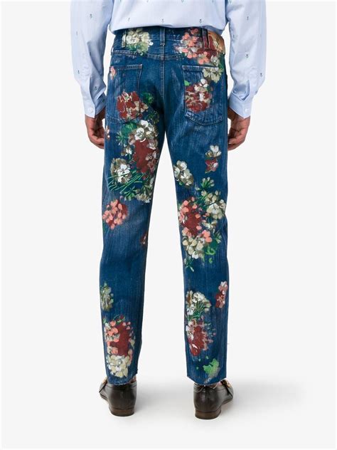 gucci flower jeans men|Gucci ripped denim jeans.